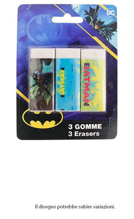 Set 3 Pz Gomme Per Cancellare Batman Cancelleria Per Scuola Regalo Festa Bambini 961129