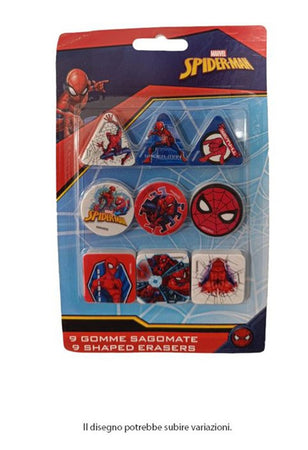 Kit Gomme Per Cancellare 9pz Sagomate Tema Spiderman Cancelleria Per Bambini Scuola 955326