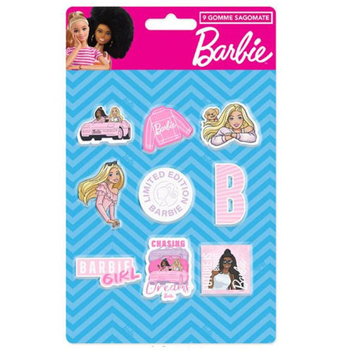 Kit Gomme Per Cancellare 9pz Sagomate Tema Barbie Cancelleria Per Bambine Scuola 955364