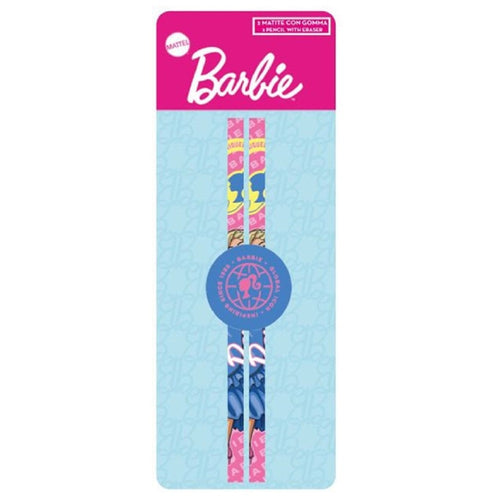 Set 2 Pz Matite Con Gomma Rotonda Grafica Barbie Cancelleria Scuola Bambine 960641