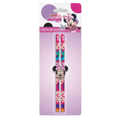 Set 2 Pz Matite Con Gomma Faccia Grafica Minnie Cancelleria Scuola Bambine 960672