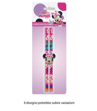 Set 2 Pz Matite Con Gomma Faccia Grafica Minnie Cancelleria Scuola Bambine 960672