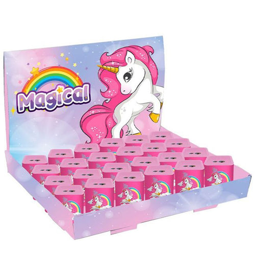Set 24pz Temperamatite In Latta Quadrato Doppio Foro Unicorno Scuola Regali Bambine 738042