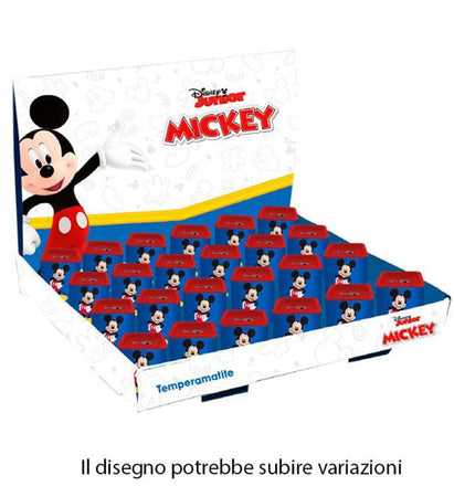 Set 24pz Temperamatite In Latta Quadrato Doppio Foro Topolino Scuola Regali Bambini 961402