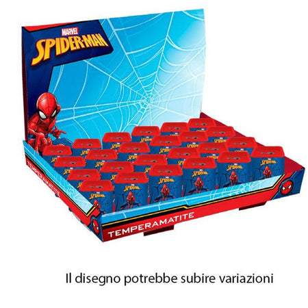 Set 24pz Temperamatite Latta Quadrato Doppio Foro Spiderman Scuola Regali Bambini 961433