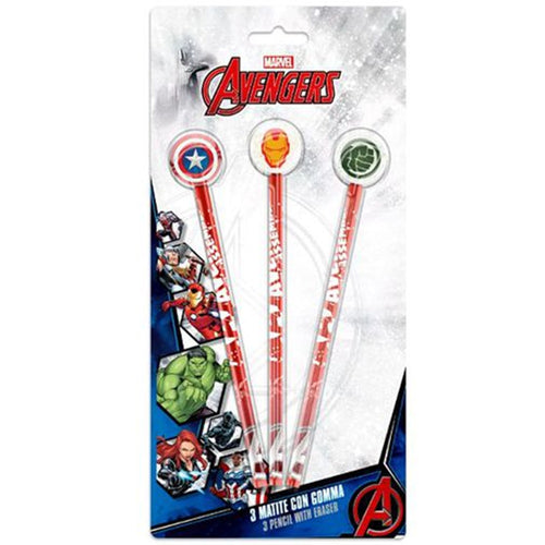 Set 3 Pz Matite Con Gomma Tema Avengers Accessori Per Disegno Scuola Bambini 955463