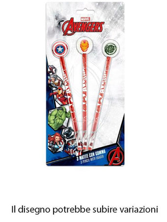 Set 3 Pz Matite Con Gomma Tema Avengers Accessori Per Disegno Scuola Bambini 955463