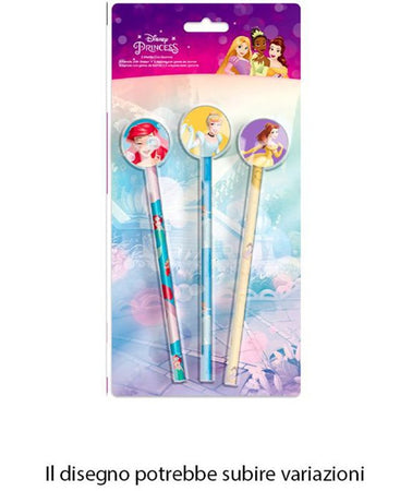 Set 3 Pz Matite Con Gomma Tema Principesse Accessori Per Disegno Scuola Bambine 955517
