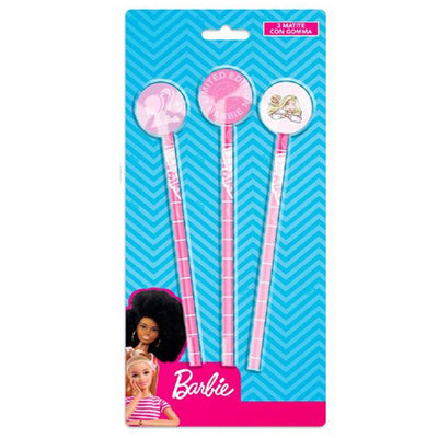 Set 3 Pz Matite Con Gomma Tema Barbie Accessori Per Disegno Scuola Bambine 955548