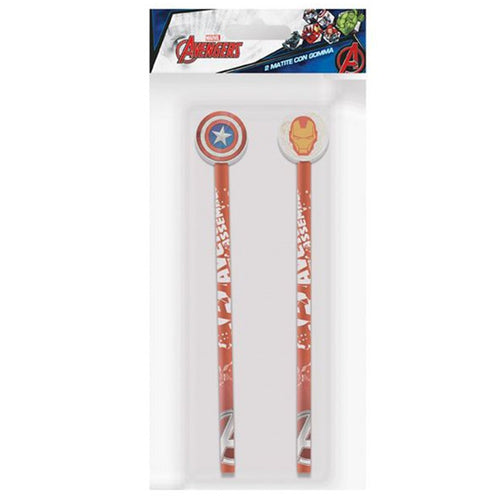 Kit 2pz Matite Con Gomma Rotonda Grafica Avengers Per Disegno Scuola Bambini 960733
