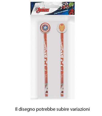 Kit 2pz Matite Con Gomma Rotonda Grafica Avengers Per Disegno Scuola Bambini 960733