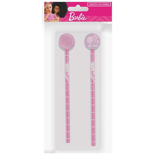 Kit 2pz Matite Con Gomma Rotonda Grafica Barbie Per Disegno Scuola Bambine 960740