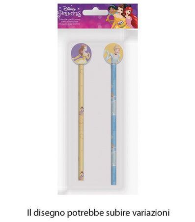 Kit 2pz Matite Con Gomma Rotonda Grafica Principesse Per Disegno Scuola Bambine 960788
