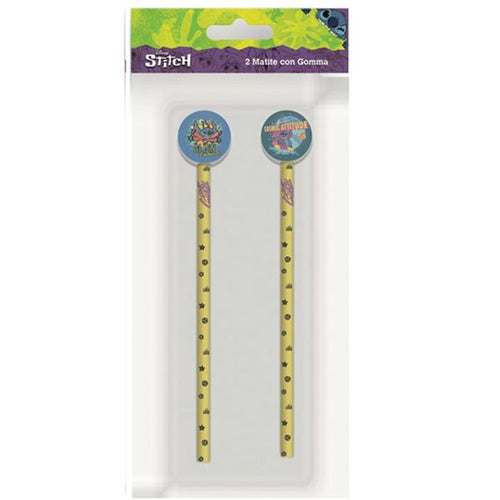 Kit 2pz Matite Con Gomma Rotonda Grafica Stitch Per Disegno Scuola Bambini 960818