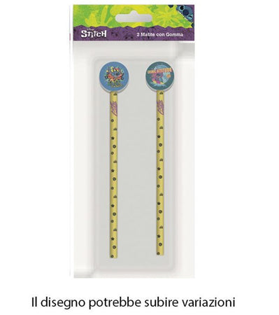 Kit 2pz Matite Con Gomma Rotonda Grafica Stitch Per Disegno Scuola Bambini 960818