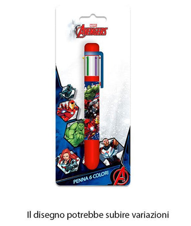 Penna Con 6 Colori Avengers Accessorio Scuola Regalo Cancelleria Per Bambini 961686