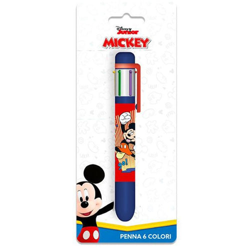 Penna Con 6 Colori Topolino Accessorio Scuola Regalo Cancelleria Per Bambini 961716