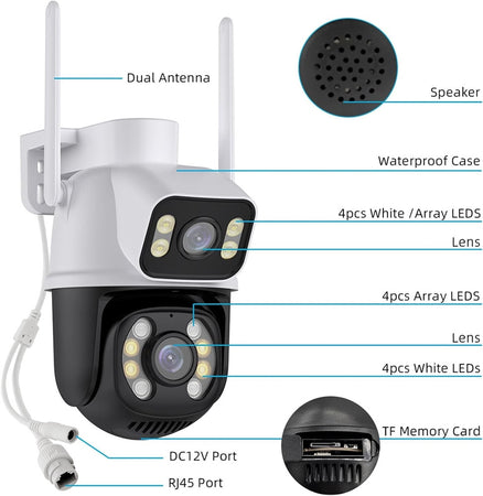 Telecamera Di Sicurezza Dual Lens Dual Screen Wifi Doppia Camera Impermeabile Sorveglianza