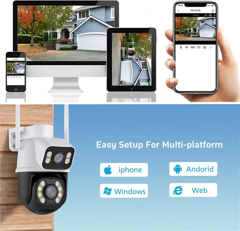 Telecamera Di Sicurezza Dual Lens Dual Screen Wifi Doppia Camera Impermeabile Sorveglianza