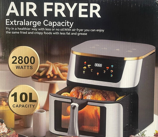 Friggitrice Ad Aria Da 10 Litri Cucinare Sano Senza Olio Digitale 2800 W Con Finestra