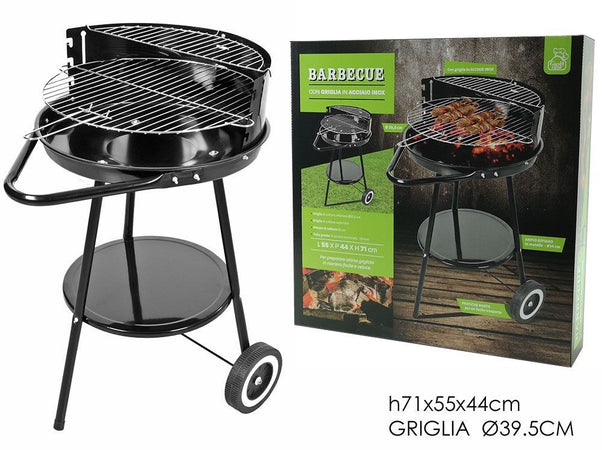 Barbecue Con Ruote Ripiano Griglia Tonda In Acciaio Fornacella A Carbone Per Carne Pesce