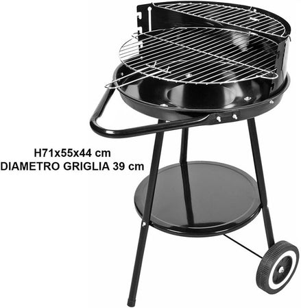 Barbecue Con Ruote Ripiano Griglia Tonda In Acciaio Fornacella A Carbone Per Carne Pesce