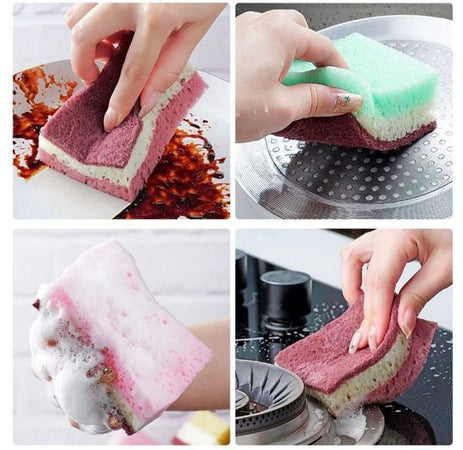 Set 5pz Spugna Double Face Abrasiva Magica Per Lavare Piatti Padelle Pulizia Cucina Bagno