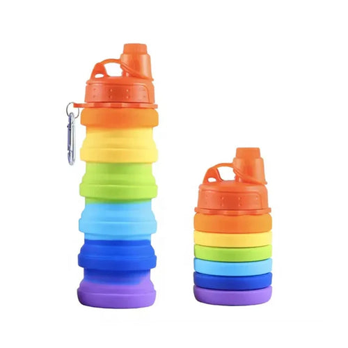Borraccia Pieghevole Arcobaleno In Silicone Portatile Per Scuola Viaggi Campeggio 500ml