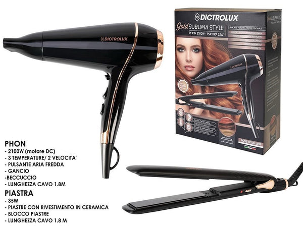 Set Professionale Asciugacapelli Phon 2100 W + Piastra Per Capelli Lisciante 35 W