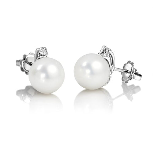 GIORGIO VISCONTI  ORECCHINI IN ORO BIANCO , DIAMANTI E PERLA