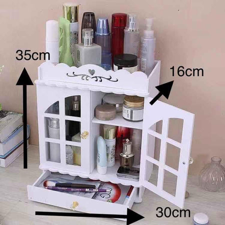 Organizer Per Cosmetici Portaoggetti Trucchi Gioielli Con Cassetto In Legno 30x16x35cm
