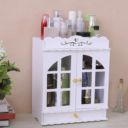 Organizer Per Cosmetici Portaoggetti Trucchi Gioielli Con Cassetto In Legno 30x16x35cm