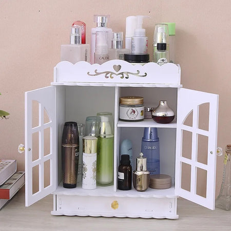 Organizer Per Cosmetici Portaoggetti Trucchi Gioielli Con Cassetto In Legno 30x16x35cm