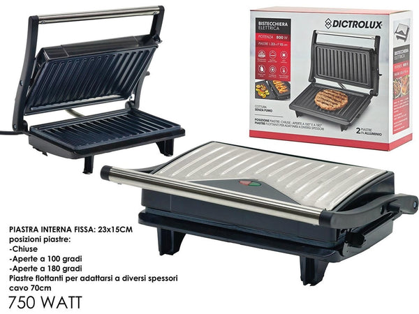 Bistecchiera Elettrica 800w Acciaio Cottura Senza Fumo Olio 2 Piastre In Alluminio