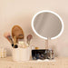 Specchio Trucco Da Tavolo Con Luce Led Contenitore Portaoggetti Girevole Portacellulare
