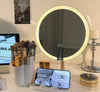 Specchio Trucco Da Tavolo Con Luce Led Contenitore Portaoggetti Girevole Portacellulare