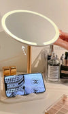 Specchio Trucco Da Tavolo Con Luce Led Contenitore Portaoggetti Girevole Portacellulare