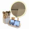 Specchio Trucco Da Tavolo Con Luce Led Contenitore Portaoggetti Girevole Portacellulare