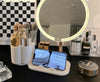 Specchio Trucco Da Tavolo Con Luce Led Contenitore Portaoggetti Girevole Portacellulare