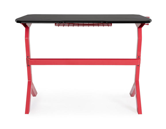 Scrivania da gaming, color rosso e nero, in acciaio resistente