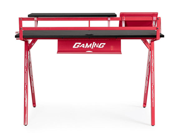 Scrivania da gaming, color rosso e nero, in acciaio resistente