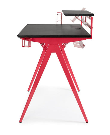 Scrivania da gaming, color rosso e nero, in acciaio resistente