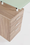 Scrivania Charlie ad angolo, con cassettiera, piano in vetro, da 150.5 x 80 x 75h cm