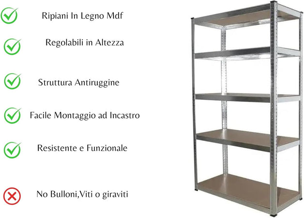 Scaffale In Metallo Per Garage Scaffalatura Alta Portata 5 Ripiani Regolabili 90x40xh180cm