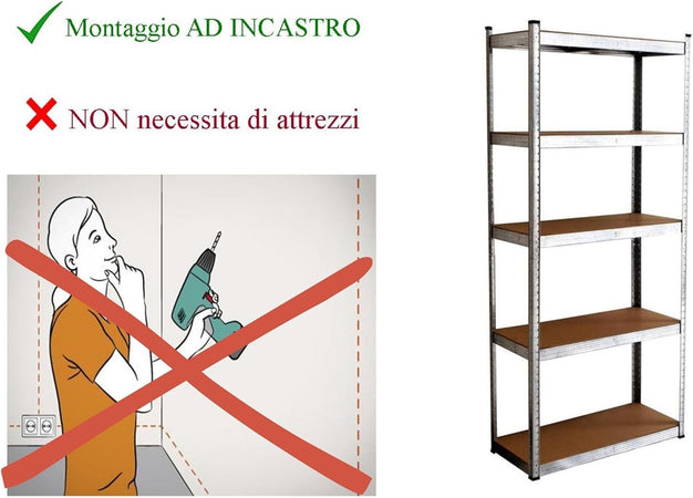 Scaffale In Metallo Per Garage Scaffalatura Alta Portata 5 Ripiani Regolabili 90x40xh180cm