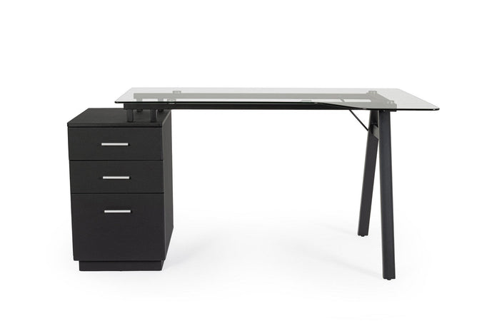 Scrivania "Charlie" ad angolo, con cassettiera, piano in vetro, da 150.5 x 80 x 75h cm