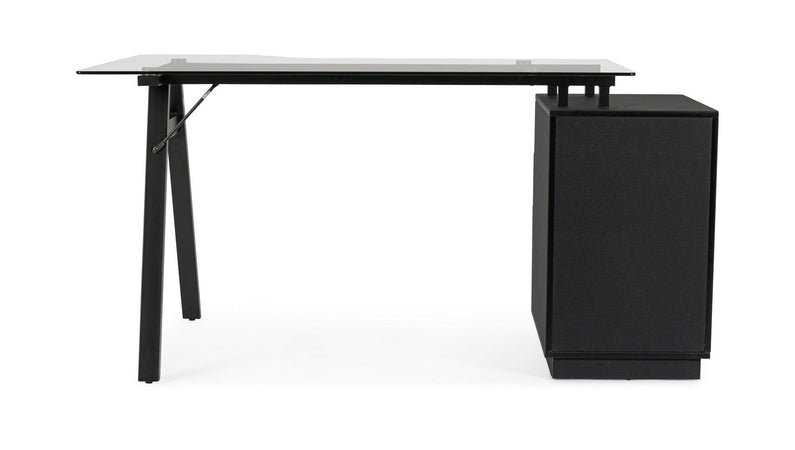 Scrivania "Charlie" ad angolo, con cassettiera, piano in vetro, da 150.5 x 80 x 75h cm