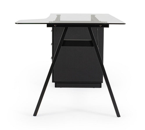 Scrivania "Charlie" ad angolo, con cassettiera, piano in vetro, da 150.5 x 80 x 75h cm