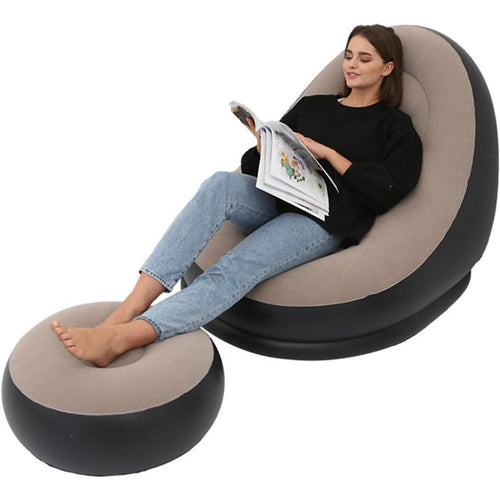 Sedia Gonfiabile Poltrona Lounge Con Sgabello Portatile Pvc Floccato Per Campeggio