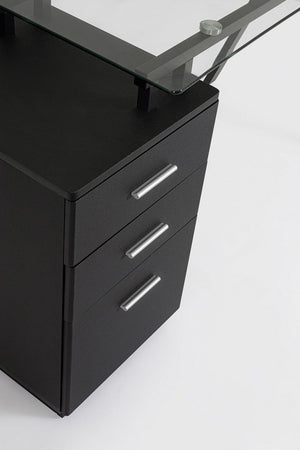Scrivania "Charlie" ad angolo, con cassettiera, piano in vetro, da 150.5 x 80 x 75h cm